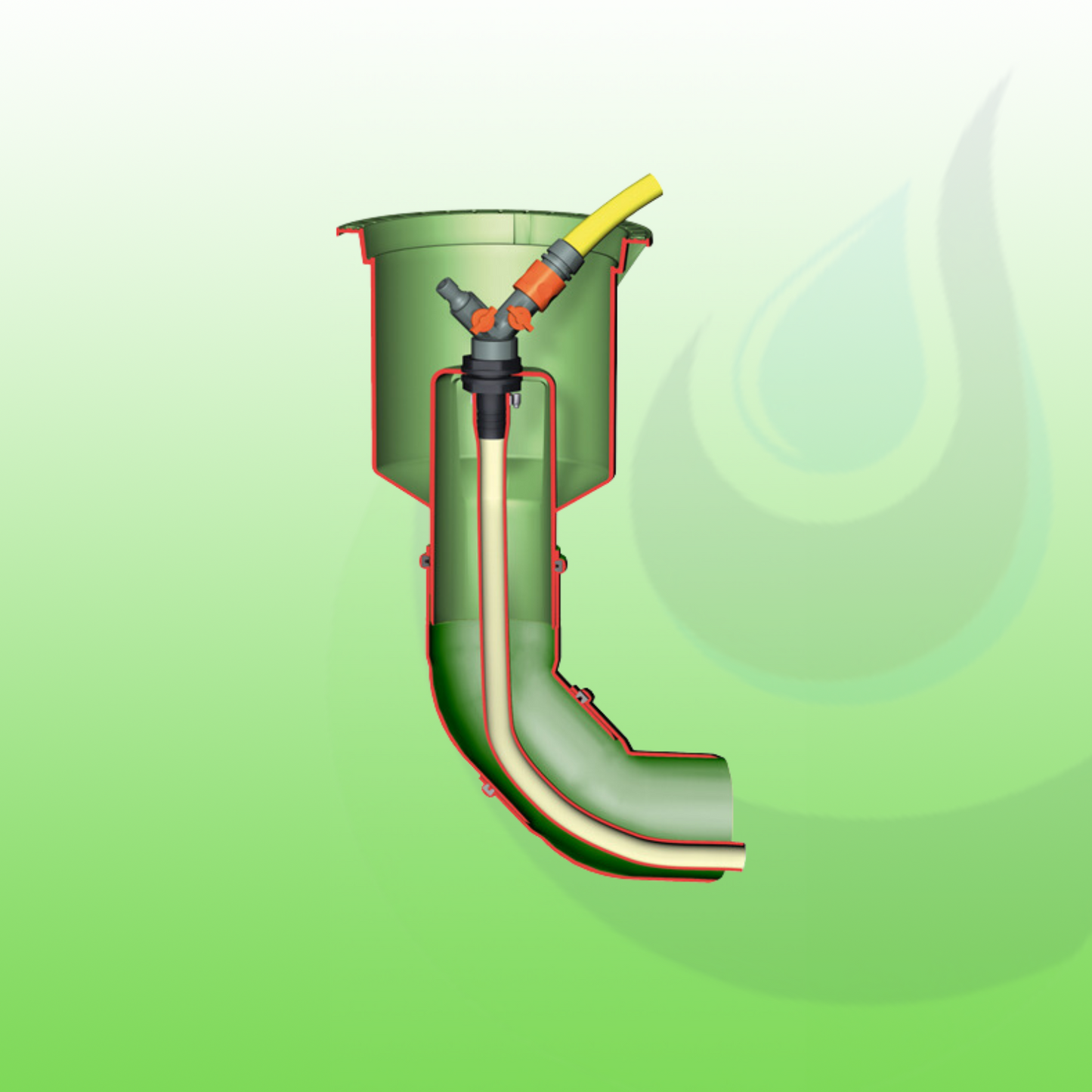 Interne en externe waterslang verbinding